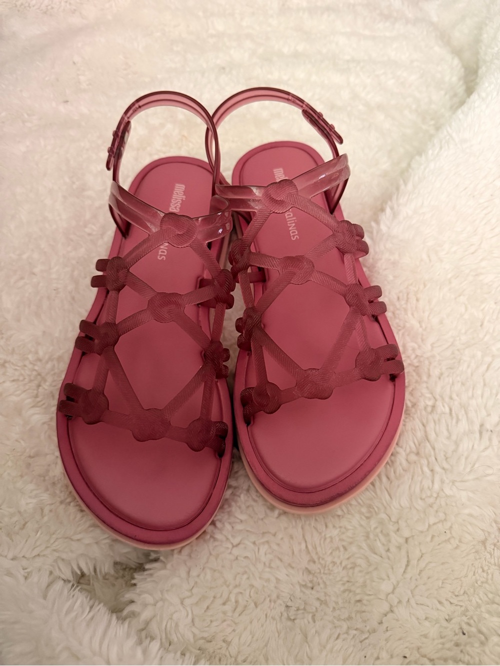 Melissa Flox III + Salinas sandals in a pink colorway